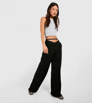 Tall Hammered Woven Pleated Wide Leg Trousers