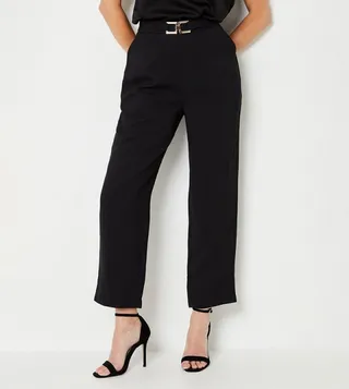 Petite Belted Straight Fit Tailored Trousers