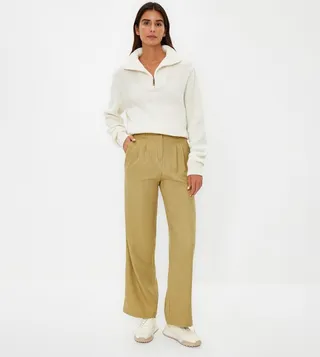 Pleat Detail Wide Leg Trousers
