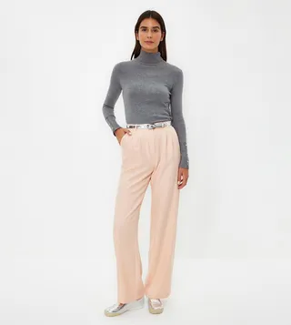Pleat Detail Wide Leg Trousers