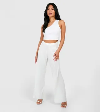 Petite Plisse Wide Leg Trousers