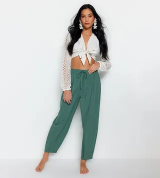 Drawstring Waist Straight Fit Pants