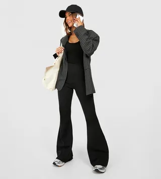 Cotton Black High-Rise Flared Trousers