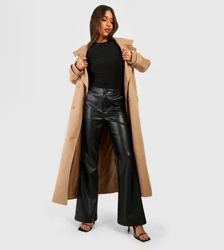Leather Look High Waisted Flared Trousers