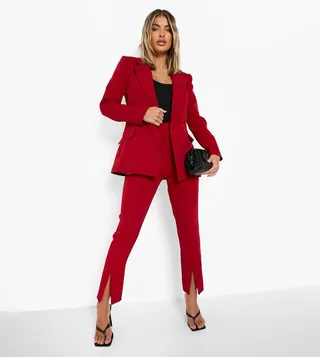 Split Front Slim Fit Tailored Trousers