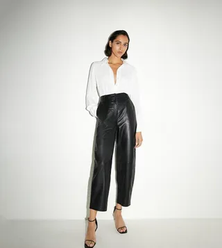 Real Leather Barrel Leg Trousers