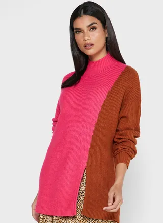 Fiction Colorblock Side Split Sweater