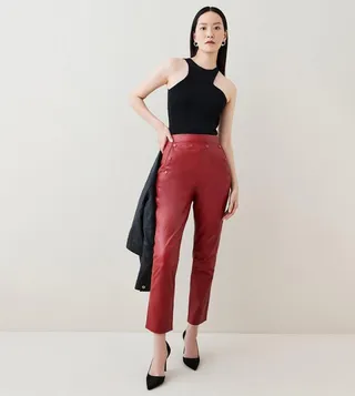 Leather Button Detail Trousers