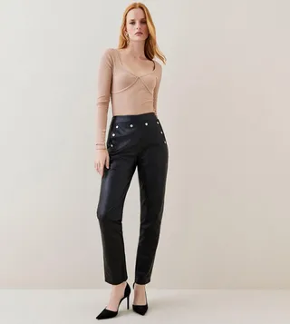 Leather Button Detail Trousers