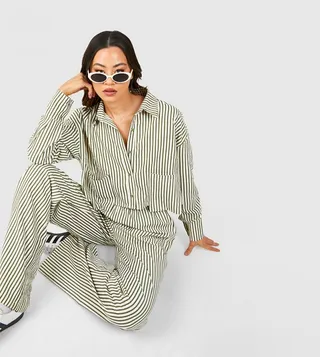 Tall Pinstripe Contrast Waist Band Trousers