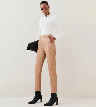 Leather Button Detail Trousers
