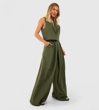 Pleat Front Wide Leg Tailored Trousers