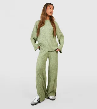 Soft Mixed Rib Wide Leg Trousers
