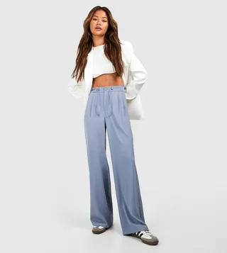 Drawstring Waist Wide Leg Trousers