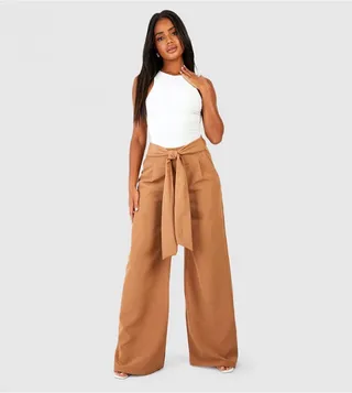 Tie Waist Super Wide Leg Trousers