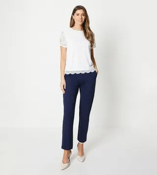Front Seam Ponte Tapered Trouser with Metal Trims