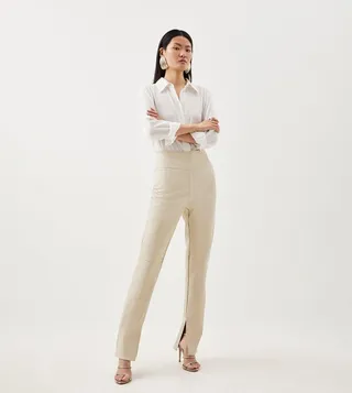 Faux Leather Split Hem Detail Leggings