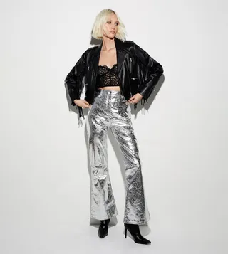 Metallic Crackle Flared Pants