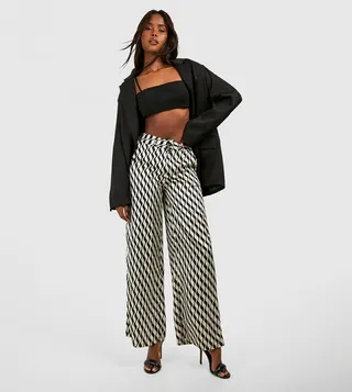 Geo Printed Satin Wide Leg Trousers