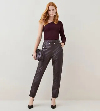 Leather Button Detail Trousers