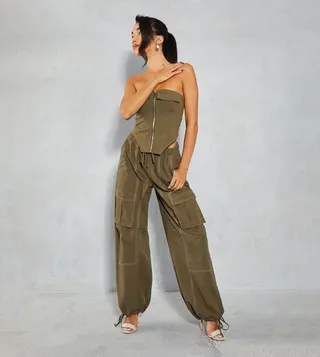 Contrast Stitch Utility Cargo Trousers