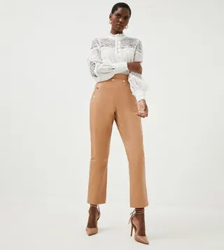 Leather Button Detail Trousers