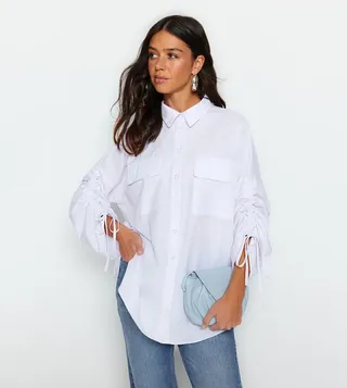 Ruched Sleeves Cotton Shirt