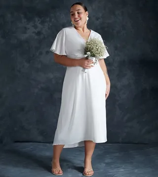 Satin Flared Sleeves Satin Bridal Dress