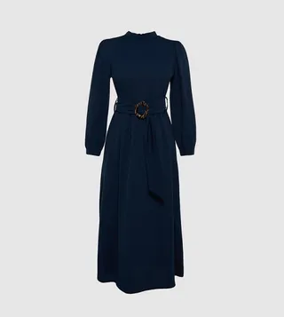 Mock Neck Puffed Sleeves Dress