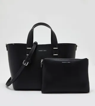 Textured Tote Bag with Pouch