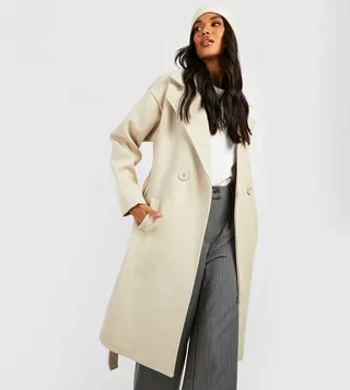 Belted Detail Wool Look Coat