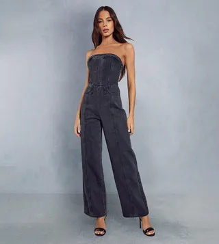 Seam Detail Bandeau Denim Jumpsuit