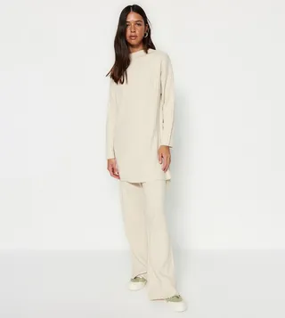 Textured Turtleneck Knitted Co-Ord Set