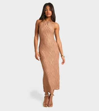 Textured High Neck Midaxi Dress