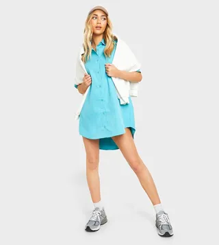 Poplin Short Sleeves Shirt Dress