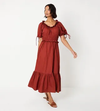 Poplin Frill Tiered Midi Dress