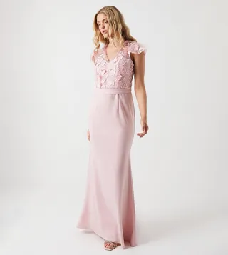 3D Floral and Ponte Angel Sleeves Bridesmaids Dress