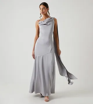 Drape Detail Bias Cut Satin Bridesmaids Dress