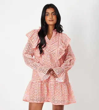 Floral Broderie Frill Detail Mini Dress