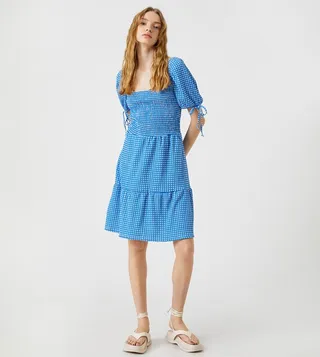 Plaid Square Neck Mini Dress