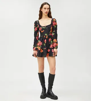 Floral Printed Long Sleeves Mini Dress