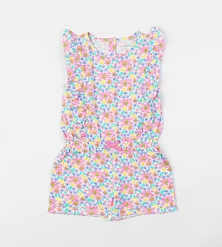 Floral Print Ruffle Trim Romper