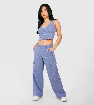 Petite Pinstripe Denim Cargo Jeans