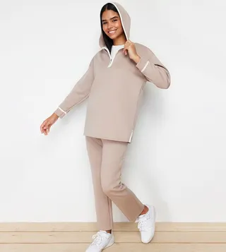 Contrast Trim Hooded Scuba Co-Ord Set 