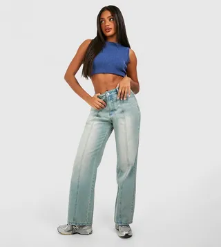 Bleach Wash Cut and Spliced Bum Detail Jeans