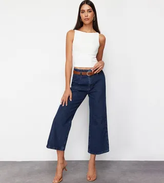 Belted High Waist Culotte Jeans