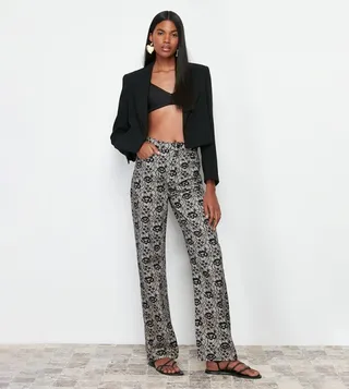 Patterned Straight Fit Jeans