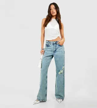 Tall Washed Ripped Wide Leg Jeans