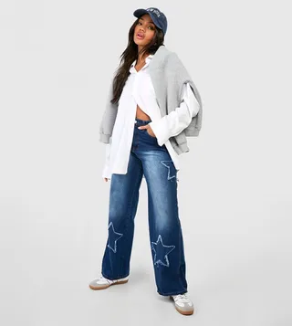 Star Embroidered Straight Fit Jeans