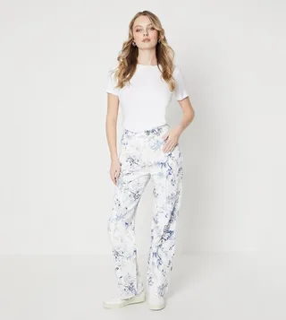 Blue Floral Printed Straight Fit Jeans
